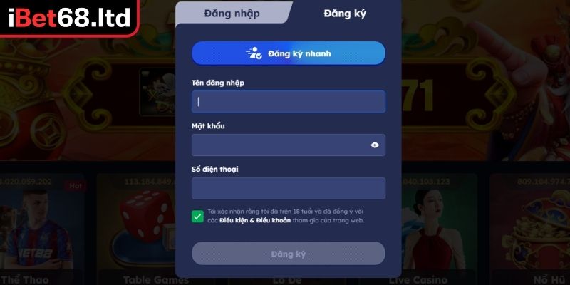 Đăng Ký iBet68 Đơn Giản Với Điều Kiện, Hướng Dẫn Chi Tiết 2 Tìm kiếm và điền thông tin đăng ký iBet68